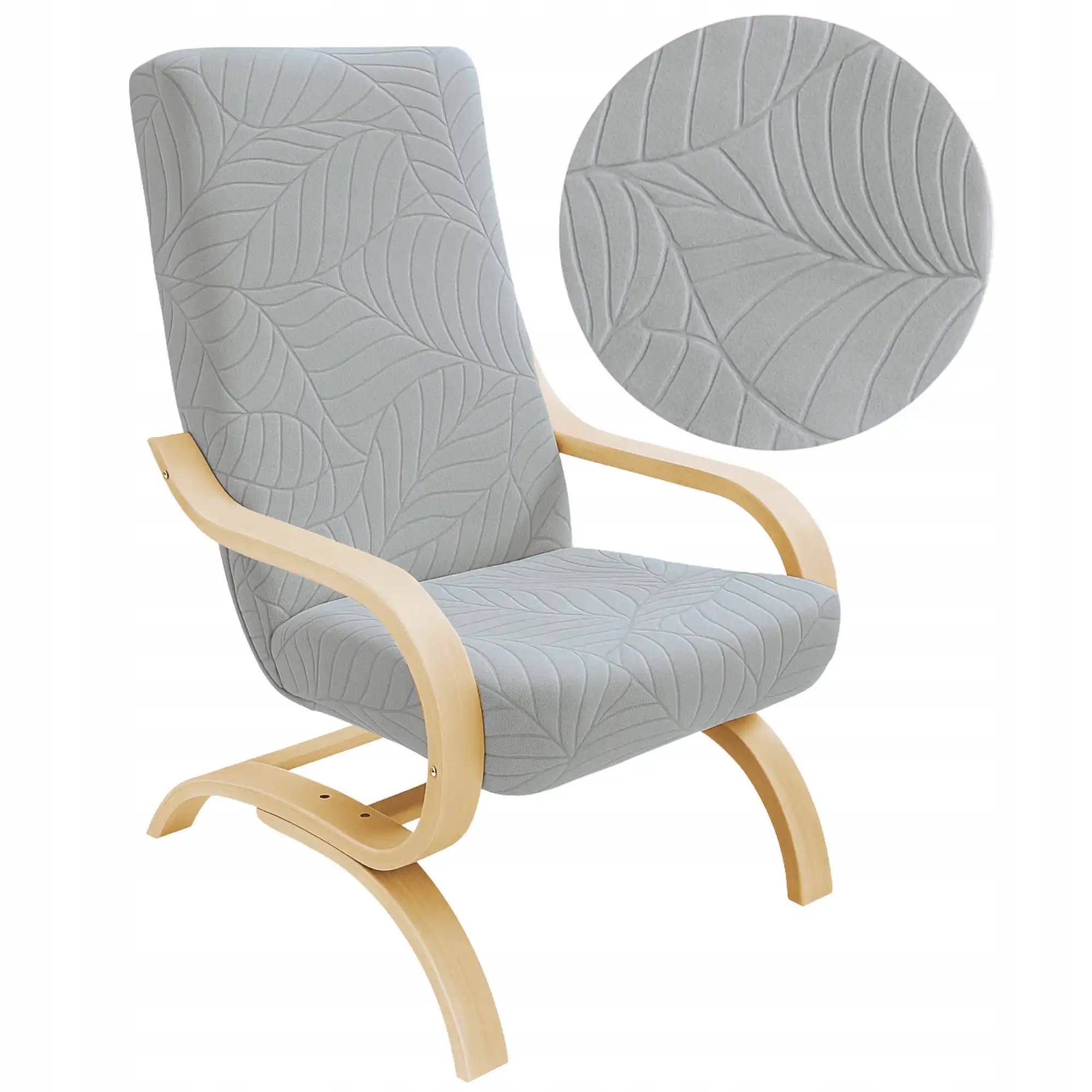 sviesiai-pilkos-spalvos-fotelio-uzvalkalas-su-reljefiniu-lapu-rastu sviesiai-pilkos-spalvos-fotelio-uzvalkalas-su-reljefiniu-lapu-rastu