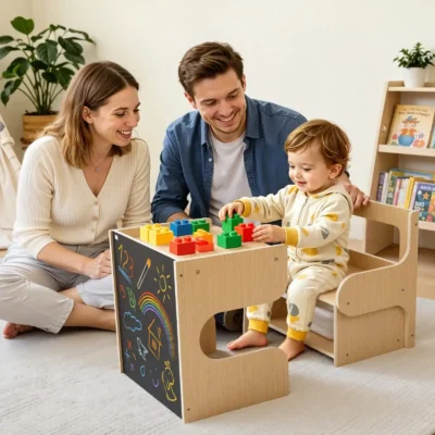 medinis-montessori-vaikiskas-stalas-su-kedute-ir-kreidine-lenta